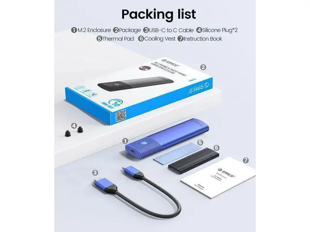 Alt view image 7 of 7 - WRIARICH M.2 NVMe SATA SSD Enclosure Adapter Tool-Free, USB C 3.2 Gen 2 10Gbps NVMe, 5Gbps NGFF SATA PCIe M-Key(B+M Key) 2230/2242/2260/2280, Aluminum External M2 Reader Support UASP Trim- PWDM2-BL