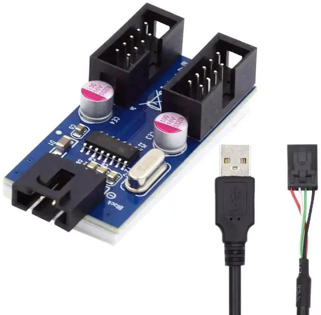 Alt view image 3 of 7 - WRIARICH Motherboard USB 2.0 9Pin/10Pin Header 1 to 2 Splitter Cable, Internal Front Panel USB Header Extension Hub Adapter