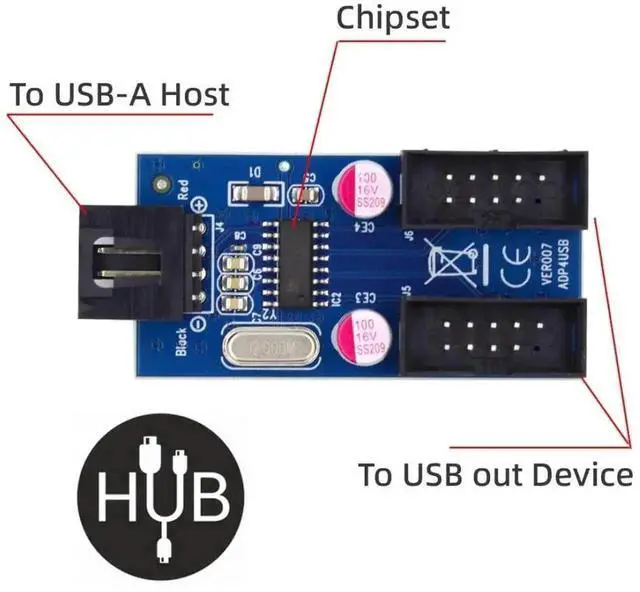 Alt view image 5 of 7 - WRIARICH Motherboard USB 2.0 9Pin/10Pin Header 1 to 2 Splitter Cable, Internal Front Panel USB Header Extension Hub Adapter