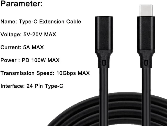 Alt view image 2 of 7 - WRIARICH 2M/6.6FT USB-C 3.1 Gen 2 Extension Cable, 100W PD Fast Charging 20Gbps Data Transfer 4K Video USB Type C Male to Female Cord Compatible with MacBook Pro/Air, Samsung Devices, Nintendo Switch