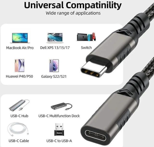 Alt view image 6 of 7 - WRIARICH 3M/10FT Nylon Braided USB-C Extension Cable Male to Female, USB 3.2 Gen2 Extender Cord Support 10Gbps Data, 100W PD Fast Charging, 4K@60Hz Video for MacBook, Laptops & Phones