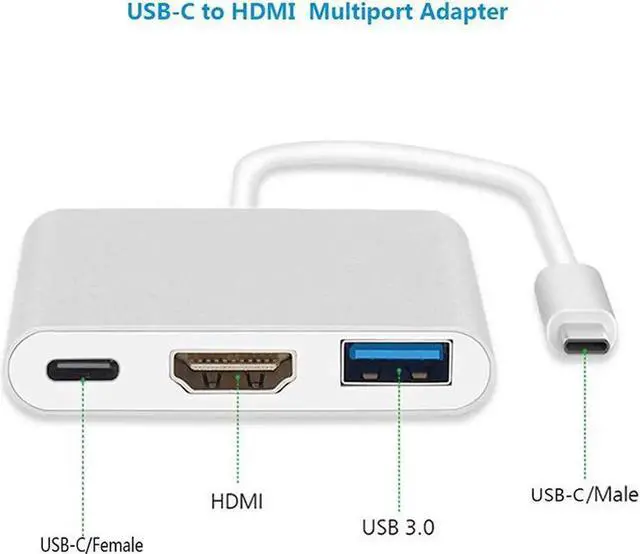 Alt view image 4 of 6 - WRIARICH USB-C Multiport Adapter with DP Alt Mode, USB Type-C to 4K HDMI + USB 3.0 + USB-C PD 20V 5A Charging Port Converter, Compatible with MacBook, Chromebook, Galaxy S8/S9, Yoga 900, XPS 13