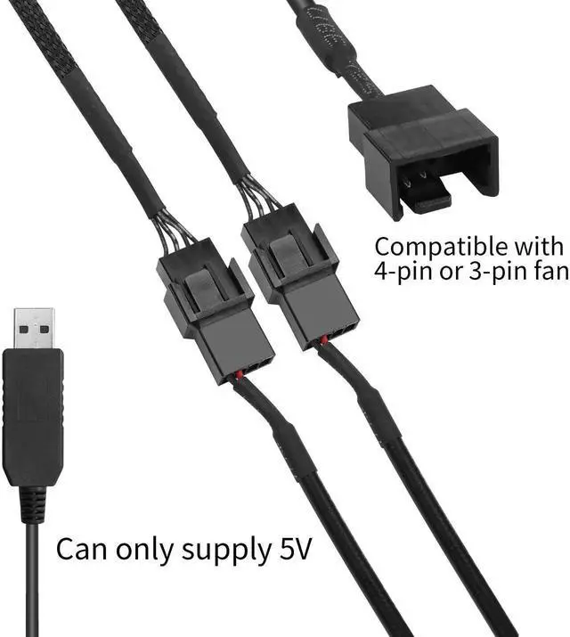 Alt view image 2 of 7 - WRIARICH 2 Pack Sleeved USB to 3Pin/4Pin PWM Fan Step-Up Cable | 5V to 12V Boost Adapter Cord for PC Case Fans