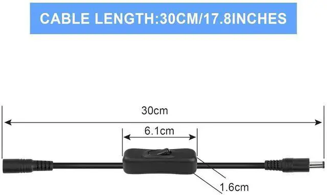 Alt view image 2 of 7 - WRIARICH 30CM DC 5.5x2.1mm Male to Female Power Cable, 16AWG Wire with Inline Rocker On/Off Switch, DC Power Adapter Cord for LED Light Strips, CCTV Security Camera, 2 Pack
