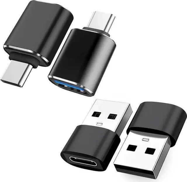 Main image of WRIARICH Black 4-Pack USB Adapter Set: 2×USB-C Male to USB-A Female + 2×USB-A Male to USB-C Female | High-Speed Data & Fast Charging Converter