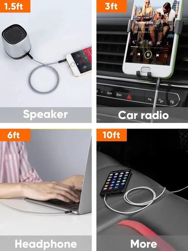 Alt view image 3 of 7 - WRIARICH 0.45M Short 3.5mm Male to Male Aux Cable, Braided 1/8 Inch Stereo Audio Cord Hi-Fi Sound for Car, Headphones, Speakers, Smartphones & Home Stereos