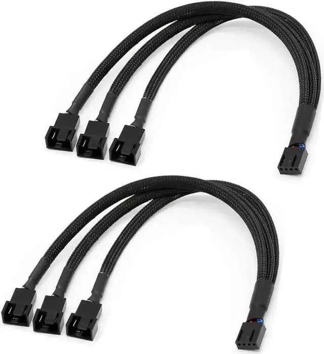 Main image of WRIARICH 2 Pack Braided PWM Fan Y Splitter Cable, 1 to 3 Port 4Pin Fan Extension Cord 11.8 Inch, Compatible with 3Pin/4Pin ATX Case Cooling Fans