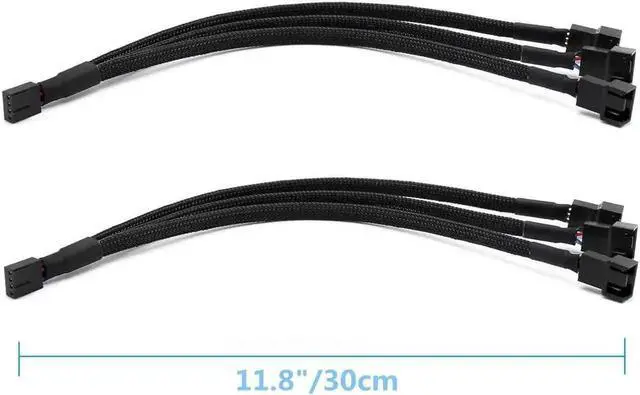 Alt view image 4 of 5 - WRIARICH 2 Pack Braided PWM Fan Y Splitter Cable, 1 to 3 Port 4Pin Fan Extension Cord 11.8 Inch, Compatible with 3Pin/4Pin ATX Case Cooling Fans