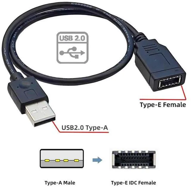 Alt view image 6 of 7 - WRIARICH 0.4M USB2.0 9Pin Mainboard Header Male to KeyA TypeE Front Panel Female Extension Cable