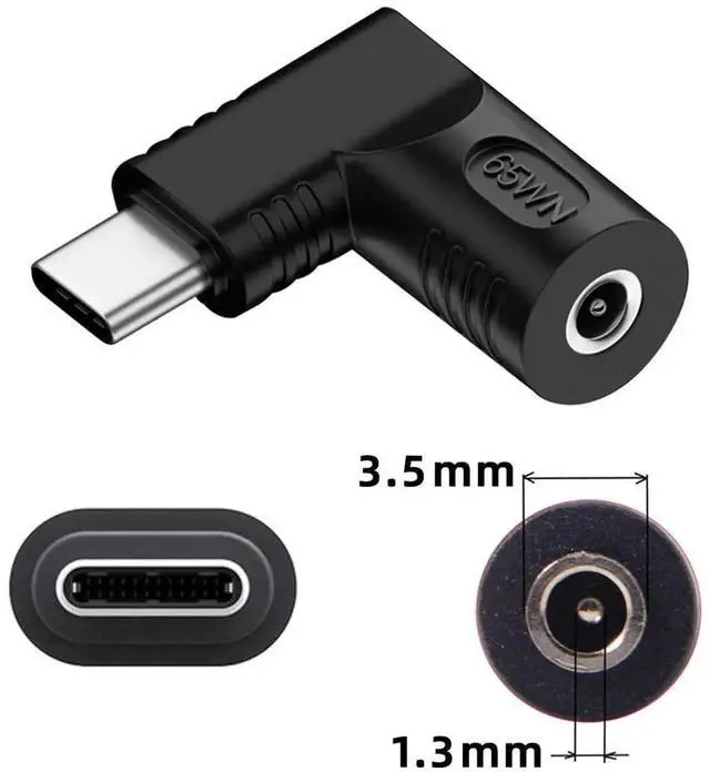 Alt view image 7 of 7 - WRIARICH 90 Degree Right Angle DC 3.5x1.3mm 20V Input to USB-C Output Power Adapter, 65W PD Fast Charging Converter Plug for Laptops, Phones & USB-C Devices