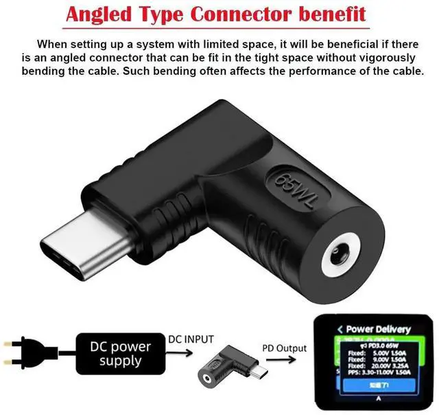 Alt view image 3 of 7 - WRIARICH 90 Degree Right Angle DC 4.0x1.3mm 20V Input to USB-C Output Power Converter, 65W PD Fast Charging Adapter Plug for Laptops, Phones & USB-C Devices