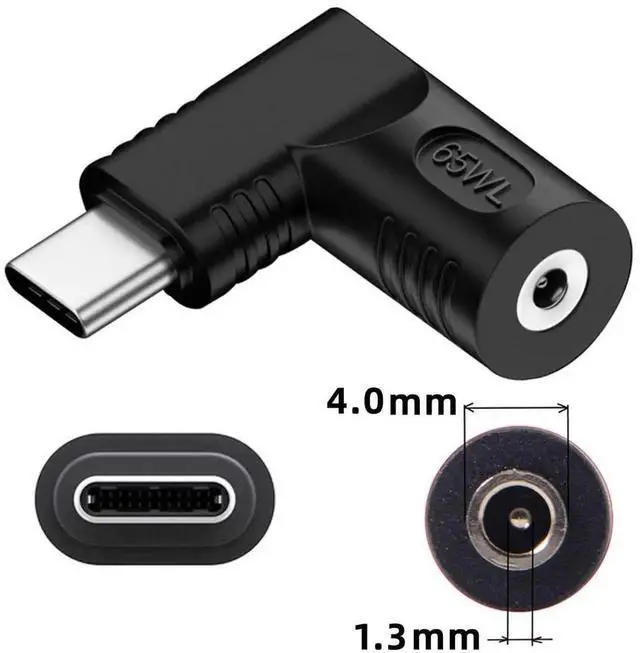Alt view image 7 of 7 - WRIARICH 90 Degree Right Angle DC 4.0x1.3mm 20V Input to USB-C Output Power Converter, 65W PD Fast Charging Adapter Plug for Laptops, Phones & USB-C Devices
