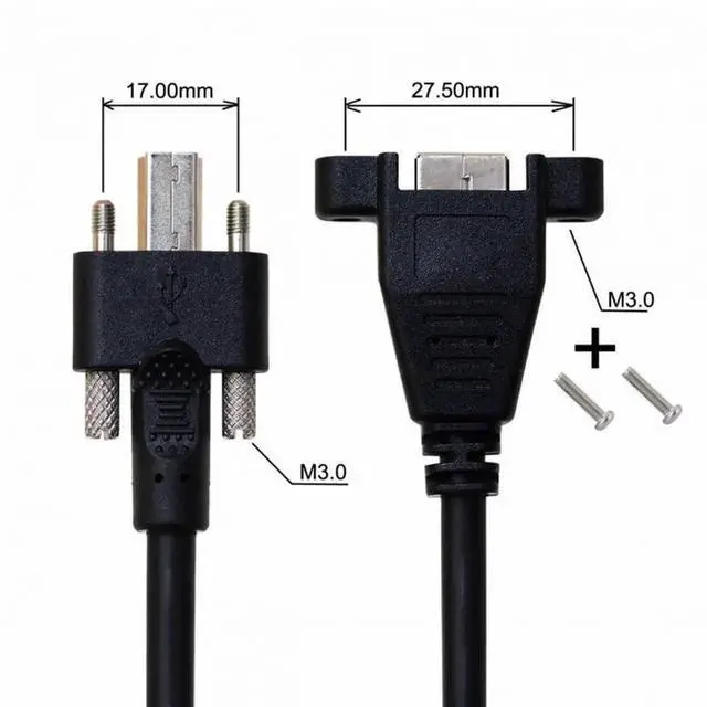 Alt view image 3 of 7 - WRIARICH 0.5m USB3.0 Type-B Male to Female Extension Cable, Dual Thumbscrew Lockable Panel Mount Cord