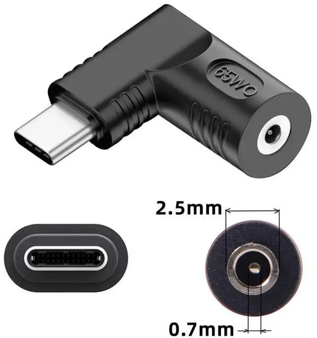 Alt view image 6 of 7 - WRIARICH 90 Degree Right Angled DC 2.5x0.7mm to USB-C Charging Adapter, 20V Input Max 65W PD Power Converter for Laptops Mini Notebook