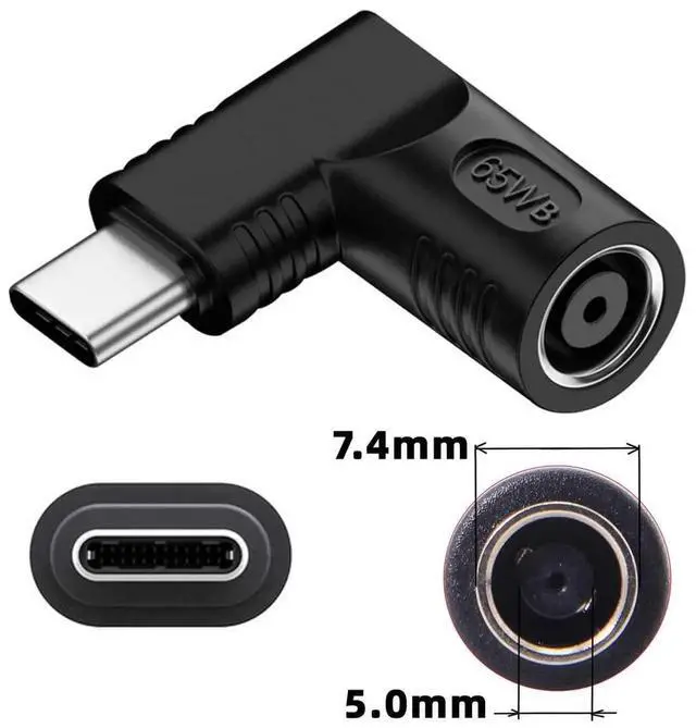 Alt view image 3 of 7 - WRIARICH 90 Degree Right Angle DC 7.4x5.0mm 20V Input to USB-C Output Power Adapter, 65W PD Fast Charging Converter Plug for Laptops & USB-C Devices