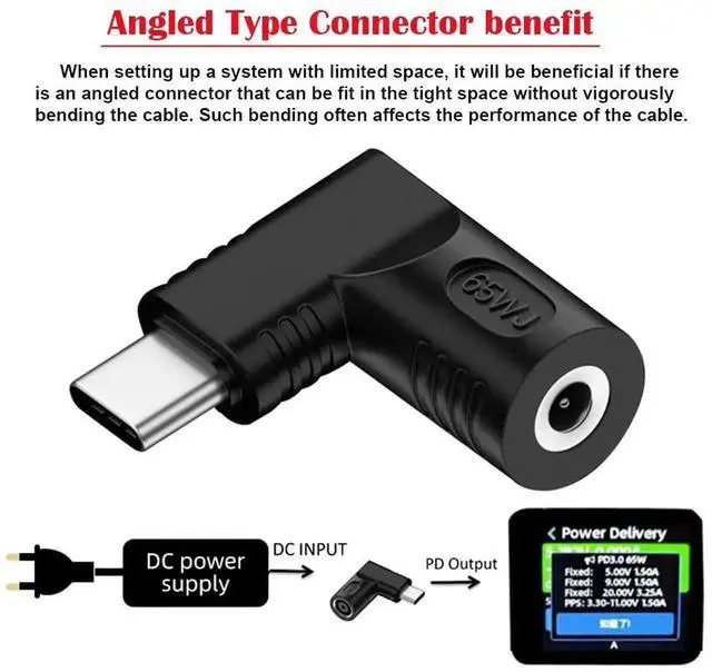 Alt view image 5 of 7 - WRIARICH 90 Degree Right Angled DC 4.8x1.7mm Jack to USB-C Power Charging Adapter, 20V Input Max 65W PD Charger Converter for Laptops Notebooks