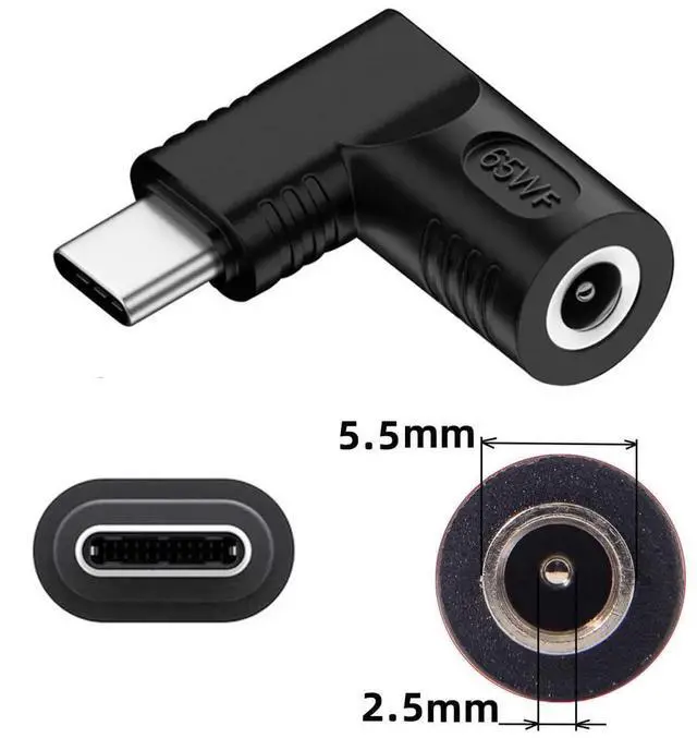 Alt view image 6 of 7 - WRIARICH 90 Degree Right Angled DC 5.5x2.5mm to USB-C Charging Adapter, 20V Input Max 65W PD Power Converter for Laptops Mini PC