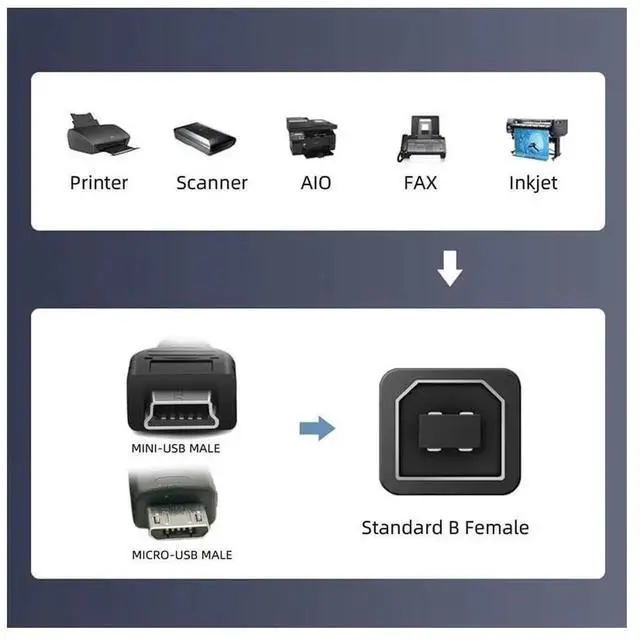 Alt view image 3 of 7 - WRIARICH 2 Pack USB 2.0 Type B Female to Mini USB & Micro USB Male Adapter, Multi Connector Converter for Printer, Phone & Hard Drive
