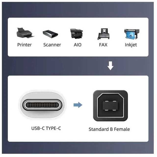 Alt view image 3 of 7 - WRIARICH 2PCS USB 2.0 Type B Female to USB-C Male Adapter, Straight & Angled Converter for Printer, Phone and Storage Disk
