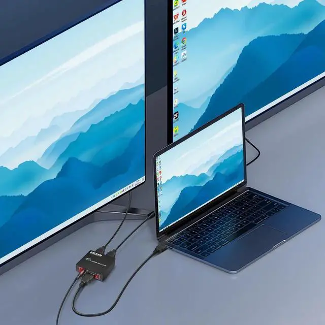 Alt view image 3 of 6 - WRIARICH YACSEJAO 1x2 Powered HDMI Splitter 1 in 2 Out, 4K HDMI Splitter Duplicates One Source to Two Identical Displays for Dual Monitors