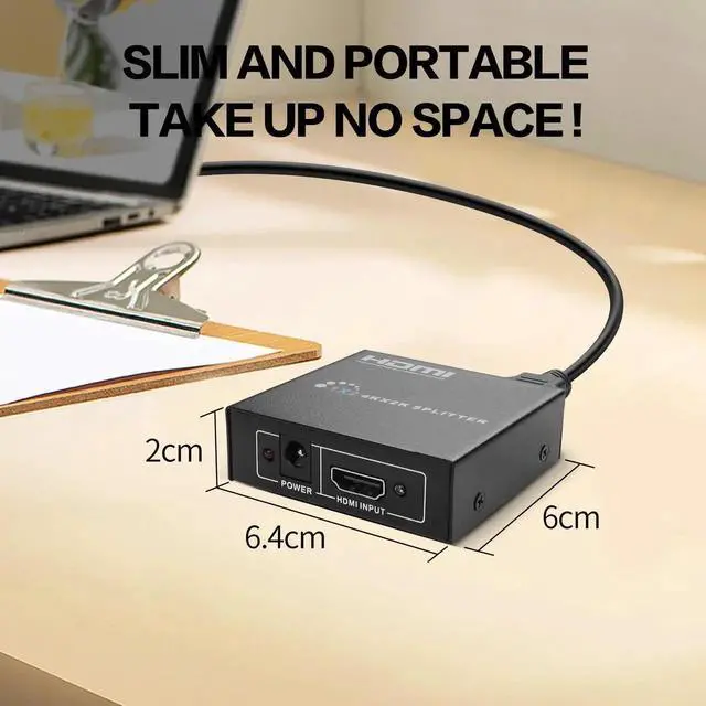 Alt view image 4 of 6 - WRIARICH YACSEJAO 1x2 Powered HDMI Splitter 1 in 2 Out, 4K HDMI Splitter Duplicates One Source to Two Identical Displays for Dual Monitors