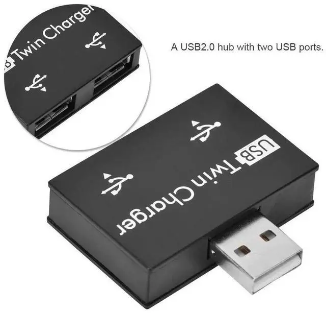 Alt view image 7 of 7 - WRIARICH Black Mini USB 2.0 Splitter Hub, Male to Dual 2-Port USB Charging Adapter Converter, Portable Twin USB Port Expander for Phones, Laptops and Power Banks