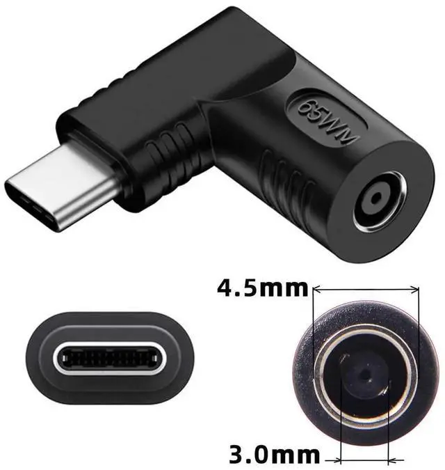 Alt view image 3 of 7 - WRIARICH 90 Degree Right Angled DC 4.5x3.0mm to USB-C Charging Adapter, 20V Input Max 65W PD Power Converter for Laptops Notebooks
