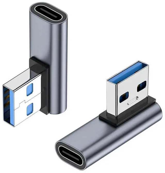 Main image of 2-Pack 90° Left & Right Angled USB-C Female to USB A Male OTG Adapter, USB 2.0 Elbow Converter for Charging & Data Sync, Compatible with iPhone, iWatch, AirPods, iPad, Android Phones & Tablets