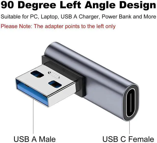 Alt view image 4 of 6 - 2-Pack 90° Left & Right Angled USB-C Female to USB A Male OTG Adapter, USB 2.0 Elbow Converter for Charging & Data Sync, Compatible with iPhone, iWatch, AirPods, iPad, Android Phones & Tablets