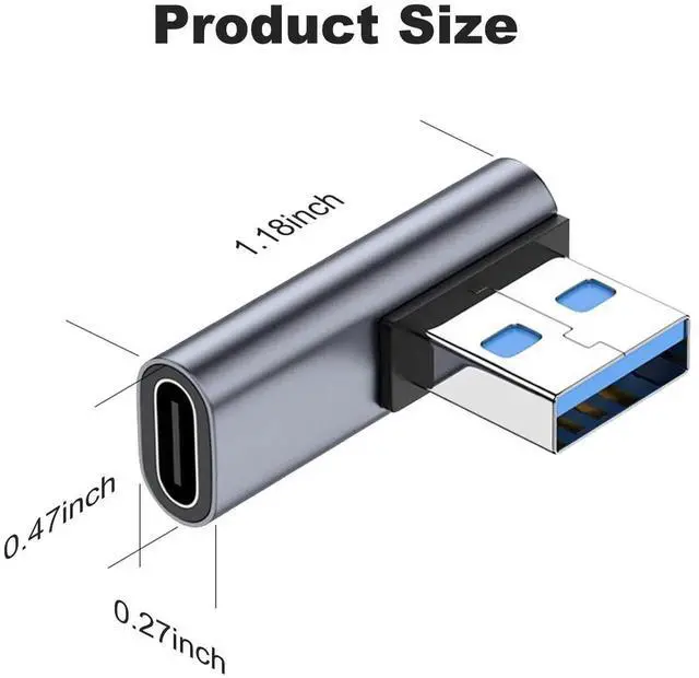 Alt view image 6 of 6 - 2-Pack 90° Left & Right Angled USB-C Female to USB A Male OTG Adapter, USB 2.0 Elbow Converter for Charging & Data Sync, Compatible with iPhone, iWatch, AirPods, iPad, Android Phones & Tablets