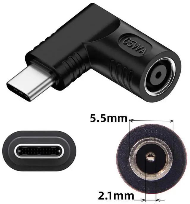 Alt view image 3 of 7 - WRIARICH 90 Degree Right Angled DC 20V 5.5x2.1mm Female to USB-C PD Charging Adapter, DC Jack to Type-C Power Converter Plug for Laptops, Phones and Tablets