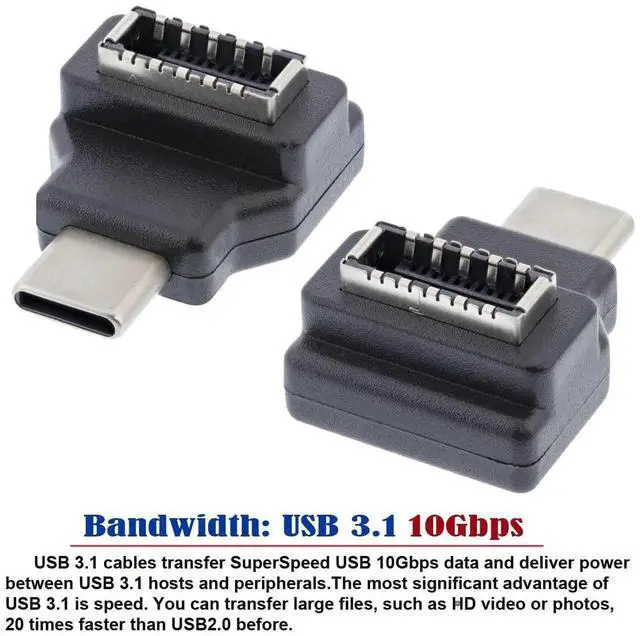 Alt view image 4 of 7 - WRIARICH 90 Degree Angled USB-C Male to Type-E Female Adapter, USB 3.1 Gen2 10Gbps Motherboard Front Panel Header Extension Riser Connector for Desktop PC DIY Assembly