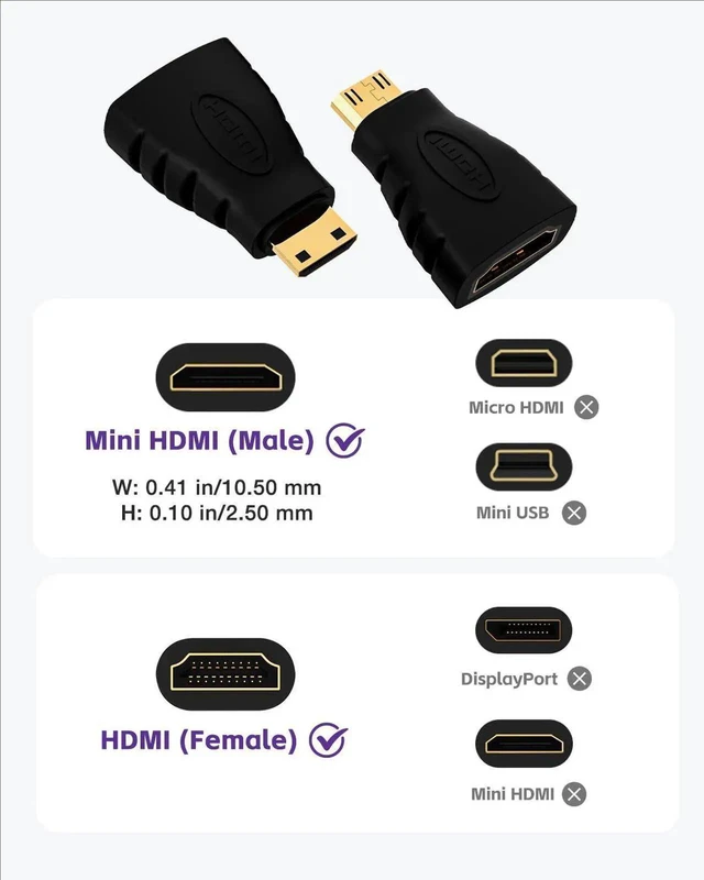 Alt view image 6 of 7 - WRIARICH 2-Pack Mini HDMI to HDMI Adapter, Gold-Plated Connectors Supports 4K Video, Compatible with Raspberry Pi, DSLR Cameras, Camcorders, Tablets & Graphics Cards