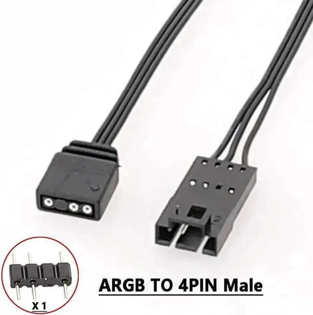Main image of WRIARICH 5V 3-Pin ARGB to 4-Pin RGB Male Adapter Cable Type B Compatible with Corsair HD LL120 LL140 QL Series Fans, 0.8 Feet Female to Male LED Converter Cord