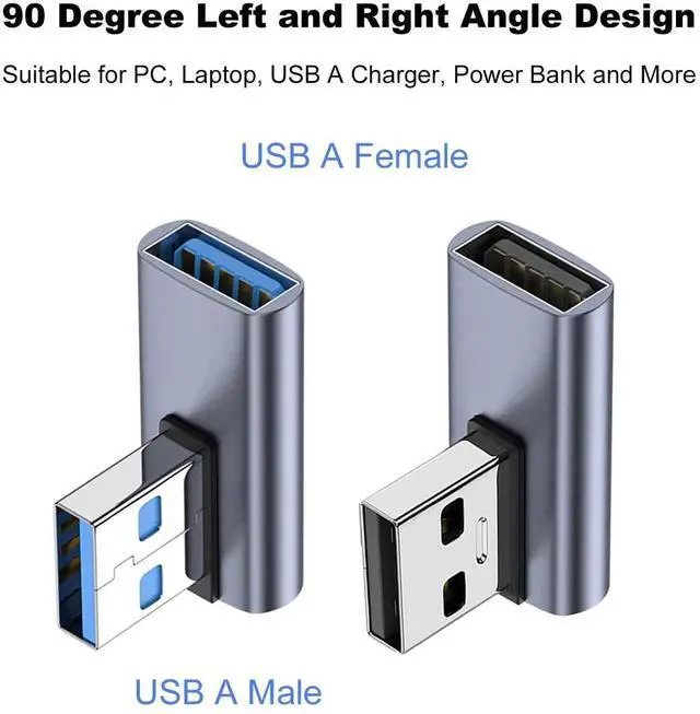 Alt view image 3 of 6 - WRIARICH 2 Pack 90 Degree USB 3.1 Male to Female Adapter, Left & Right Angled USB A Extender Converter Compatible with PC, Laptop, USB Charger, Power Bank and More
