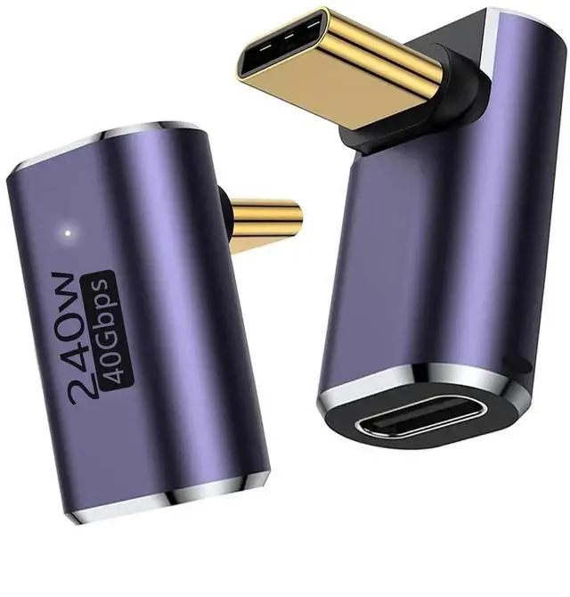 Main image of 2 Pack 90 Degree Right Angle USB-C Adapter, 40Gbps Data, 240W PD Fast Charging & 8K@60Hz Video Elbow Converter, Compatible with MacBook Pro/Air, Steam Deck, Switch, VR Headsets & All USB-C Devices