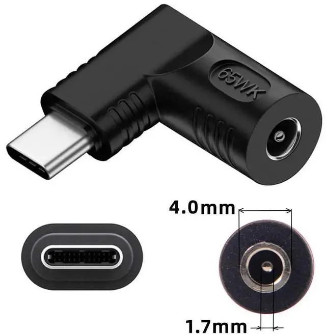 Alt view image 6 of 7 - WRIARICH 90 Degree Right Angle DC 4.0x1.7mm 20V Input to USB-C Output Power Adapter, 65W PD Fast Charging Converter Plug for Laptops, Phones and All USB-C Devices