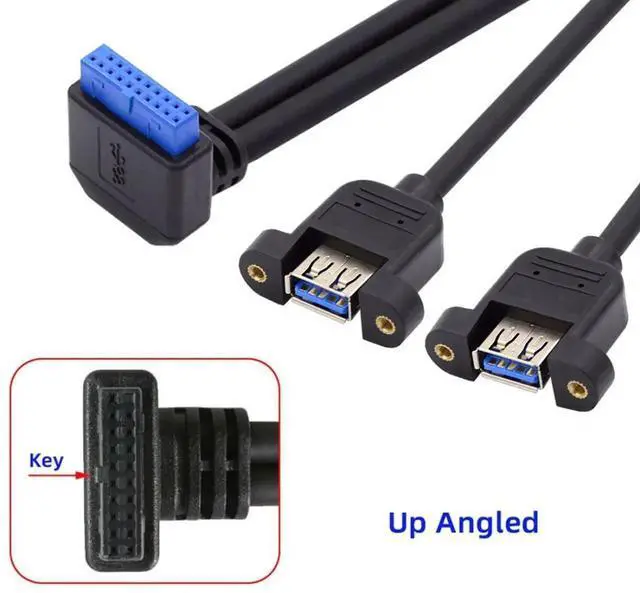 Alt view image 6 of 7 - WRIARICH 30cm 90° Up-Angled Dual USB3.0 Female to 20Pin Mainboard Header Cable, Screw Lock Design for PC Front Panel Mount