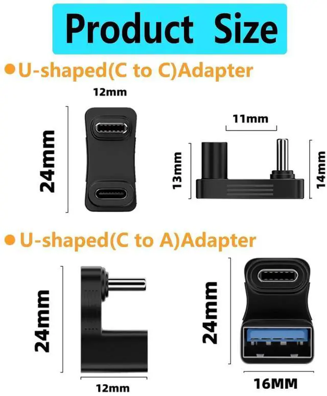 Alt view image 5 of 6 - 2 Pack 180 Degree Straight Flip USB-C Male to Female Adapter, USB 3.1 Type-C Converter Supporting 100W PD Fast Charging & 4K@60Hz Video Output, Compatible with Steam Deck, Switch, Phones, Tablets & La