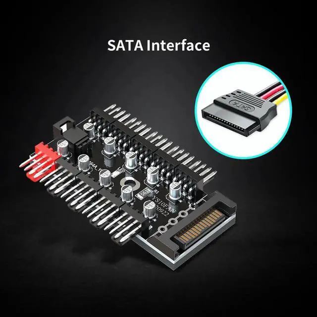 Alt view image 3 of 7 - WRIARICH 1-to-10 PWM Fan Hub, 12V 4Pin Splitter Powered by SATA, PC Chassis Fan Extension Cable