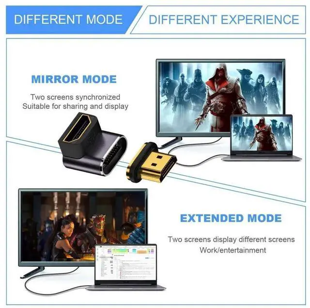 Alt view image 2 of 7 - WRIARICH Magnetic HDMI 2.1 90 Degree Down Angle Male to Female Adapter, 48Gbps High Speed 8K@60Hz 4K@120Hz Gold-Plated HDMI Gender Changer for Gaming Monitor HDTV PC
