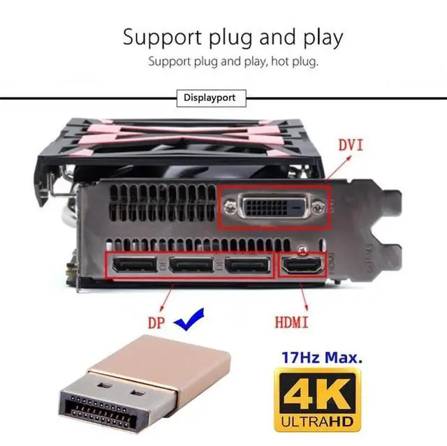 Alt view image 5 of 7 - WRIARICH Gold DP Virtual Display Dummy Plug, 4K DisplayPort Headless Ghost Monitor Emulator with DDC EDID, 4K@17Hz Display Emulator Adapter for Mining Rigs, Remote Desktop, Streaming PCs