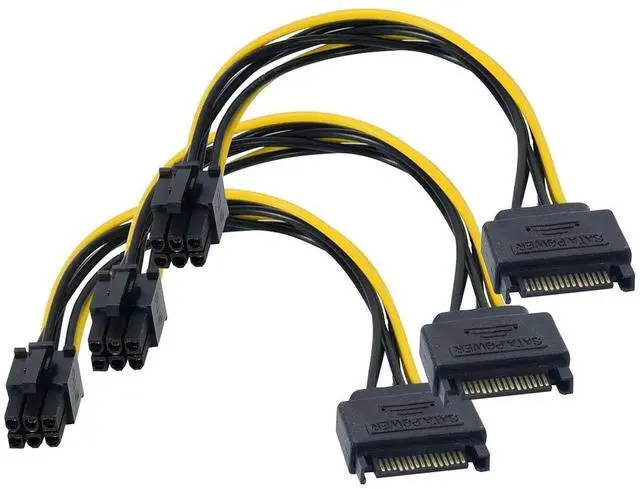 Main image of WRIARICH 3 Pack 8 Inch SATA 15 Pin to 6 Pin PCIe Graphics Card Power Adapter Cable