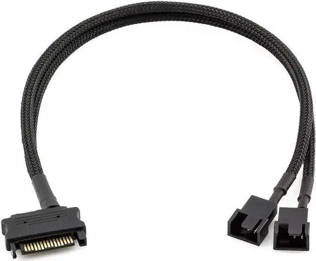 Main image of WRIARICH 10 Inch Black Sleeved 15Pin SATA to Dual 3Pin/4Pin PWM Fan Y Splitter Cable, SATA Power to 2 PC Case Cooling Fans Adapter Cord