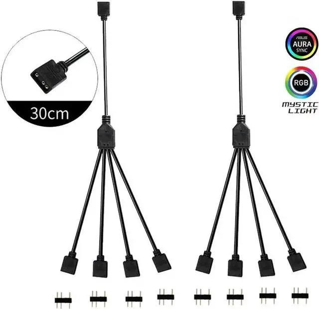 Main image of WRIARICH 2 Pack 1 Foot 5V 3-Pin RGB Splitter Cable, 1 Female to 4 Female RBW LED Strip Extension Cord, 4-Port AURA RGB Lighting Hub with Gender Changer Adapter