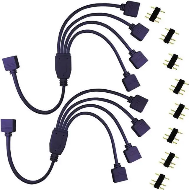 Alt view image 3 of 5 - WRIARICH 2 Pack 1 Foot 5V 3-Pin RGB Splitter Cable, 1 Female to 4 Female RBW LED Strip Extension Cord, 4-Port AURA RGB Lighting Hub with Gender Changer Adapter