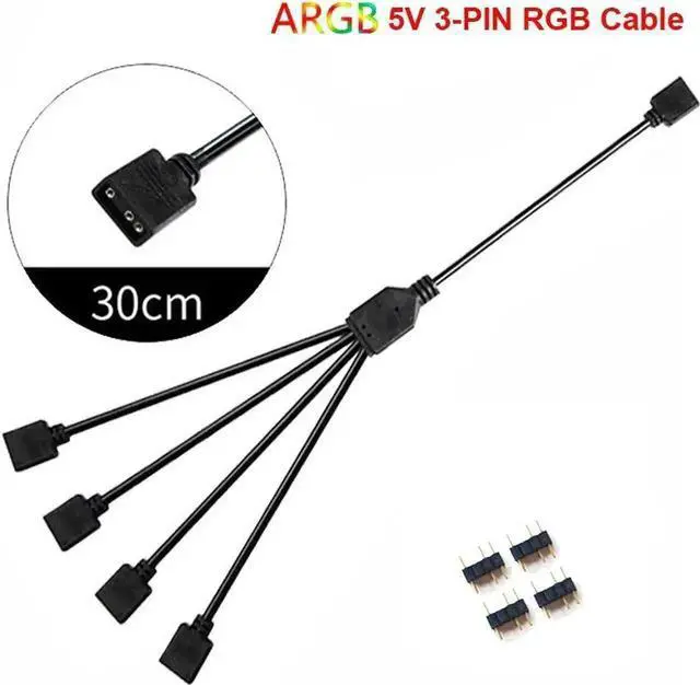 Alt view image 5 of 5 - WRIARICH 2 Pack 1 Foot 5V 3-Pin RGB Splitter Cable, 1 Female to 4 Female RBW LED Strip Extension Cord, 4-Port AURA RGB Lighting Hub with Gender Changer Adapter