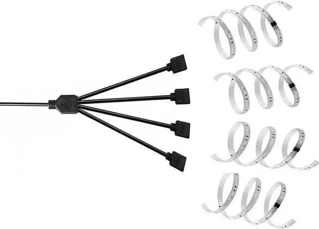 Alt view image 4 of 5 - WRIARICH 2 Pack 1 Foot 5V 3-Pin RGB Splitter Cable, 1 Female to 4 Female RBW LED Strip Extension Cord, 4-Port AURA RGB Lighting Hub with Gender Changer Adapter