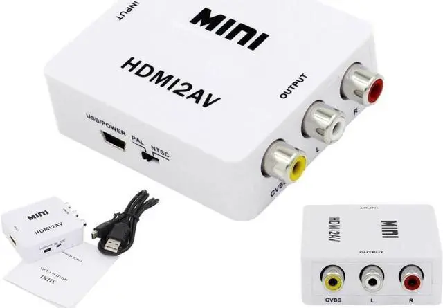 Alt view image 2 of 3 - WRIARICH 1080P Mini HDMI to 3RCA CVBS AV Converter, Digital HDMI to Analog Composite Audio Video Adapter, NTSC PAL Switch Plug and Play for HDTV Old CRT TV Projector