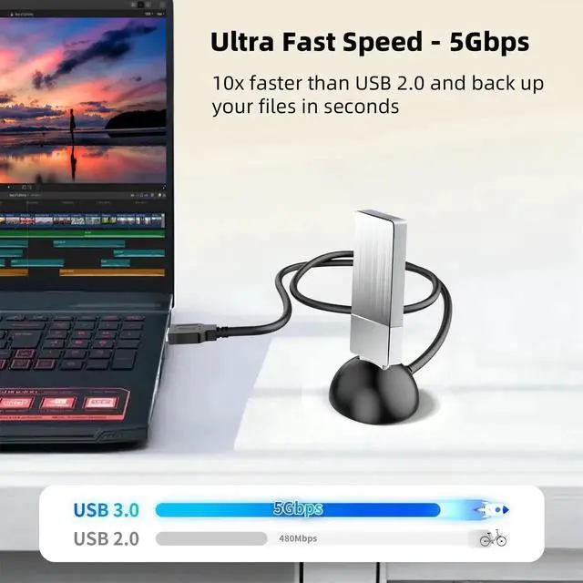 Alt view image 4 of 7 - WRIARICH 3.3FT/1M USB 3.0 Male to Female Extension Cable with Fixed Pedestal Stand, 5Gbps Desktop USB Extender for Flash Drives, Keyboard, Mouse & Laptop Peripherals